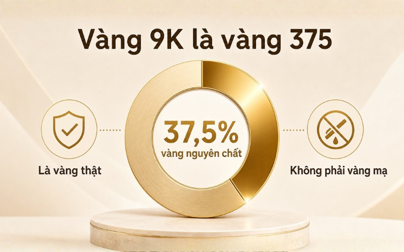 Vàng 9K là hợp kim vàng chứa 37,5% vàng nguyên chất và 62,5% kim loại khác