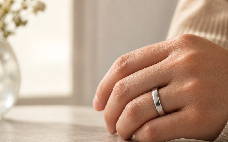 Một điểm khá dễ nhận ra khi thử trực tiếp là cảm giác đeo nhẫn bạch kim thường chắc tay và đầm hơn