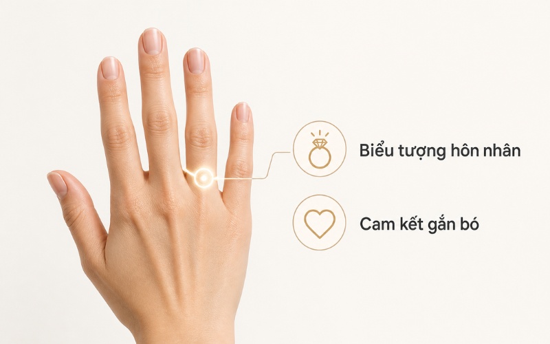 Nhẫn cưới thường được đeo ở ngón áp út vì vị trí này từ lâu đã gắn với biểu tượng tình yêu và cam kết hôn nhân