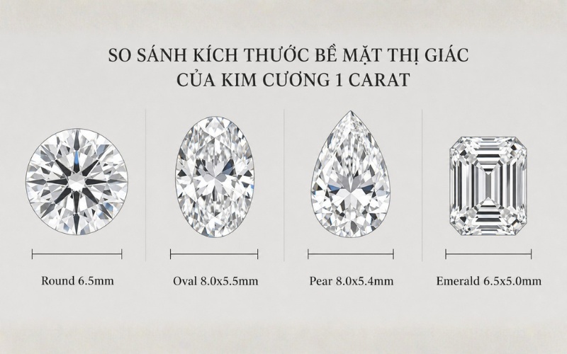 Kích thước ly của các giác cắt Round, Oval, Pear và Emerald