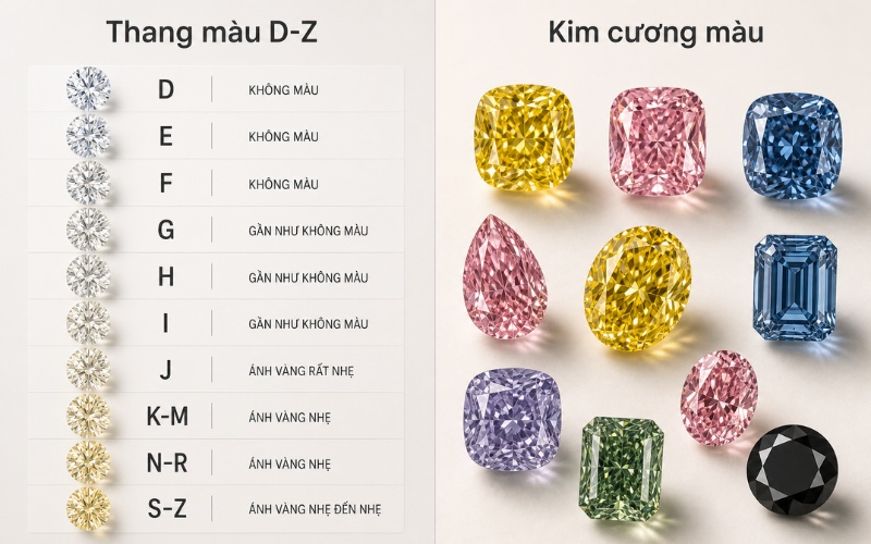 Phân biệt thang màu kim cương D-Z và fancy color diamond