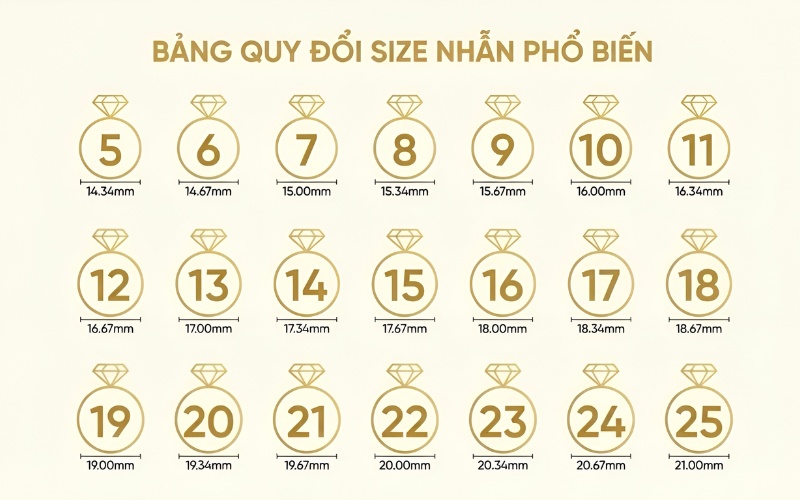 Bảng quy đổi size nhẫn nữ chuẩn tại KNT