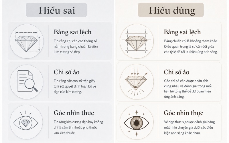 Những hiểu lầm phổ biến khi xem biểu đồ tỷ lệ kim cương GIA