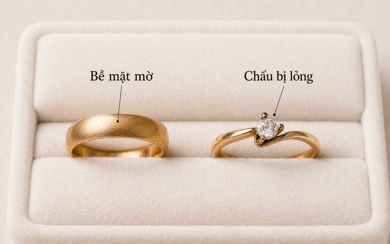 Nhẫn cưới bị mờ bề mặt và nhẫn bị lỏng chấu
