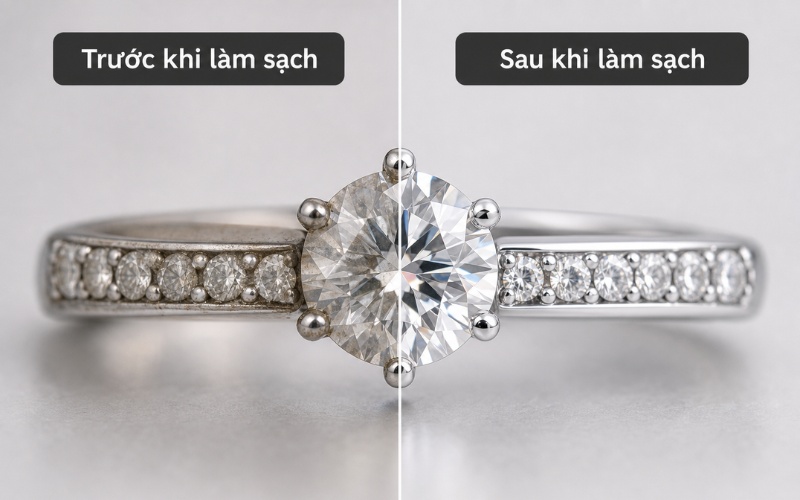 Nhẫn kim cương ở hai trạng thái sạch và bám bẩn nhẹ