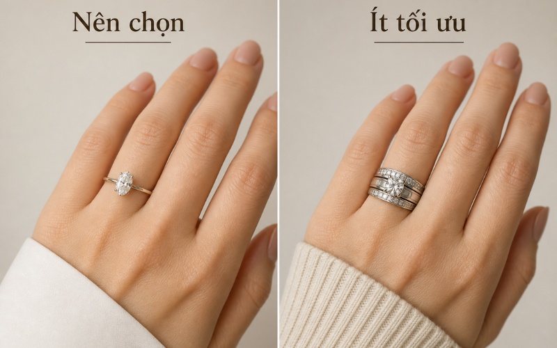 Nhẫn thiết kế tối giản và nhẫn thiết kế nhiều tầng cầu kỳ