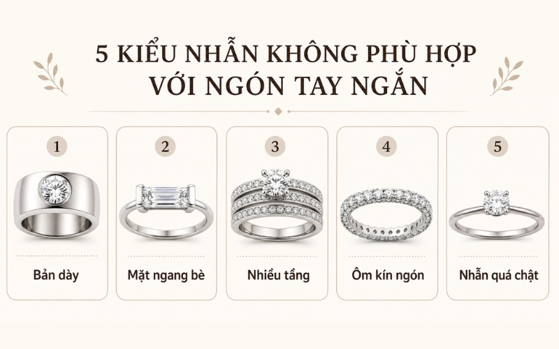 Các kiểu nhẫn nên tránh với người ngón tay ngắn