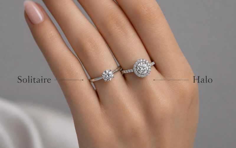 So sánh nhẫn solitaire và nhẫn halo