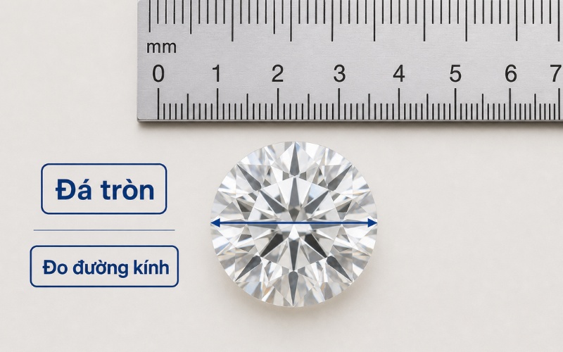 Đo đường kính của viên kim cương tròn