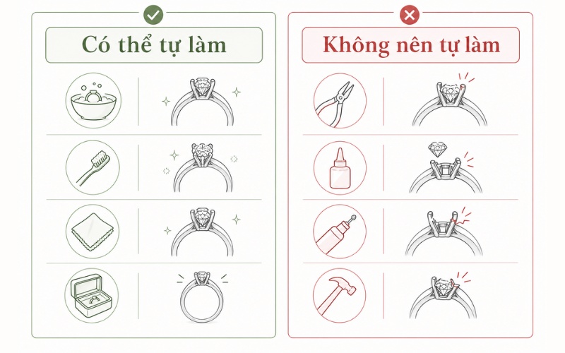 Trường hợp nên và không nên tự vệ sinh nhẫn kim cương tại nhà