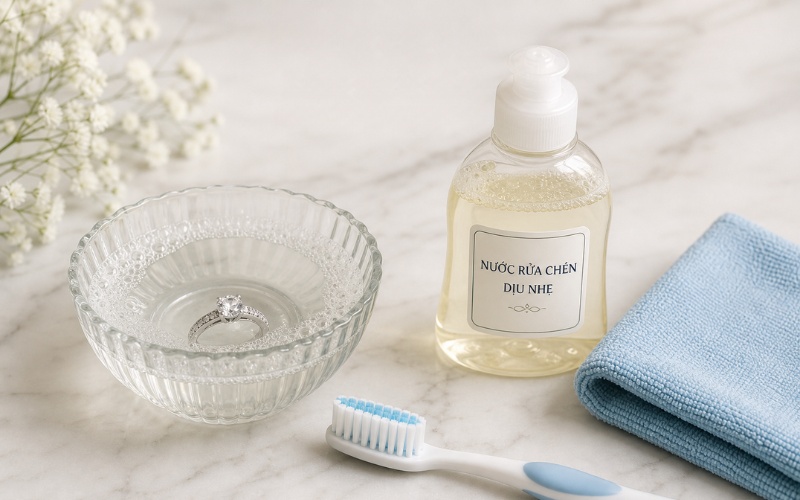 Bộ dụng cụ làm sạch nhẫn kim cương tại nhà an toàn