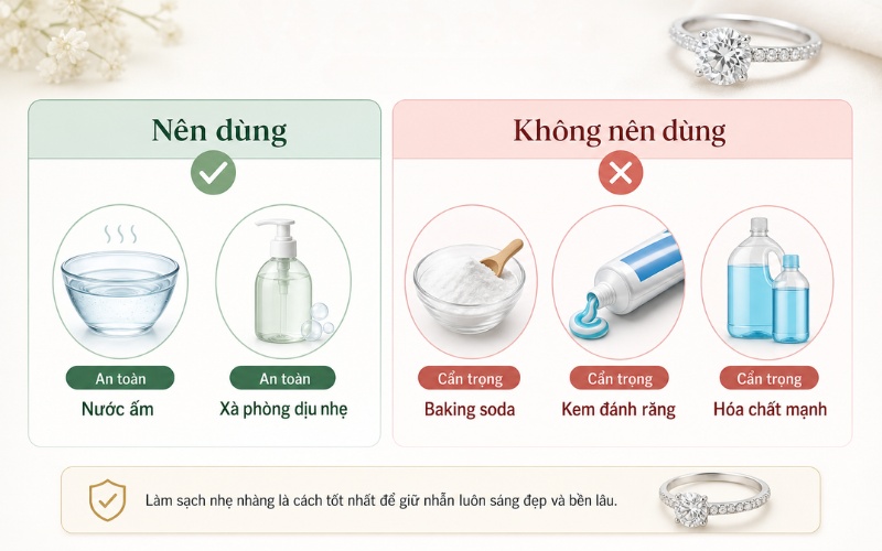 Phương pháp nên dùng và không nên dùng khi vệ sinh nhẫn kim cương tại nhà