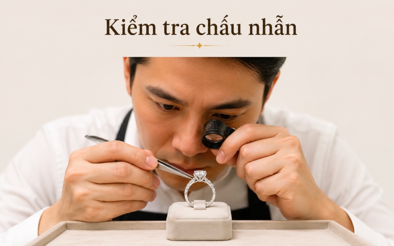 Kiểm tra chấu nhẫn và viên đá tại cửa hàng
