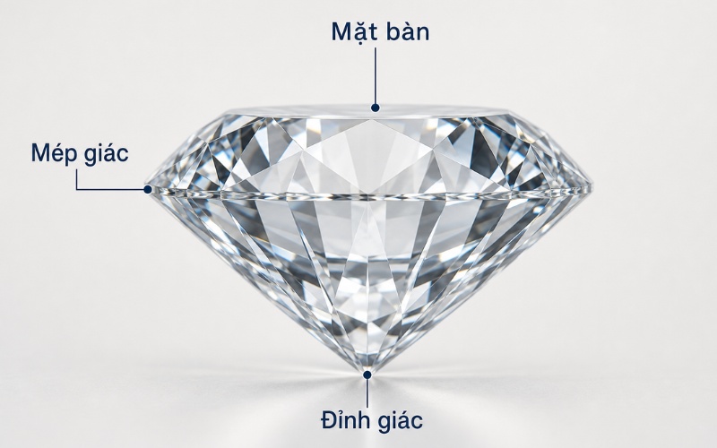 Các vị trí cần nhìn trên viên đá gồm mép giác, đỉnh giác và mặt bàn