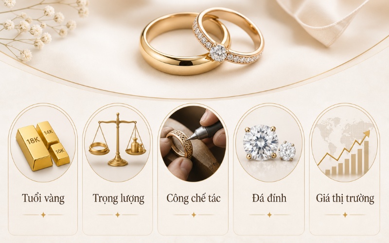 5 yếu tố ảnh hưởng đến giá nhẫn cưới vàng tây
