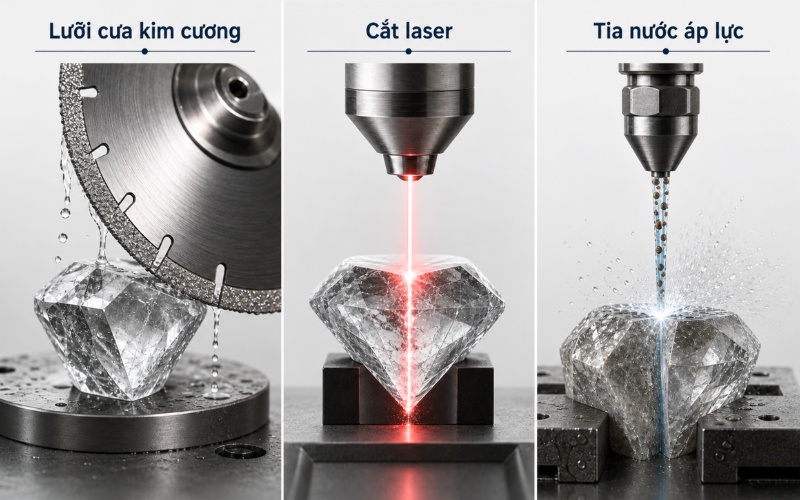 Cắt kim cương bằng lưỡi cưa kim cương, laser và waterjet