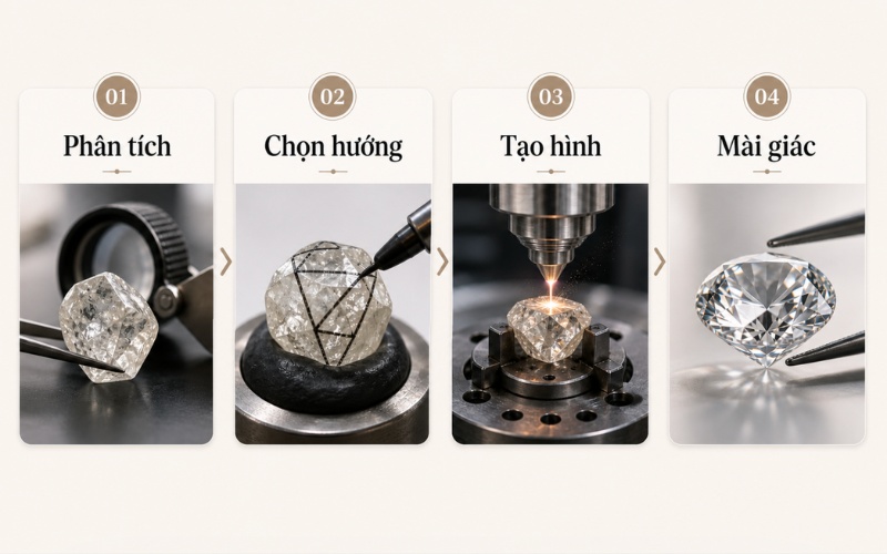 Quy trình cắt kim cương từ thô đến thành phẩm