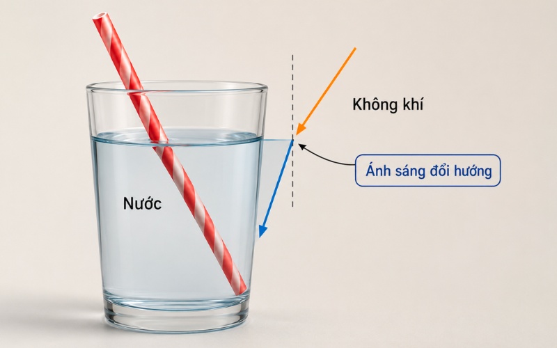 Minh họa hình ảnh ống hút trong ly nước nhìn như bị gãy