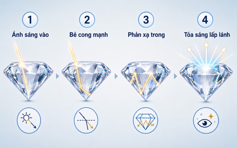 Chiết suất cao khiến kim cương lấp lánh hơn