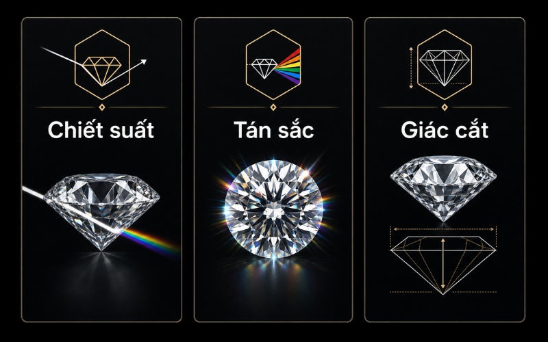 Phân biệt chiết suất, tán sắc và giác cắt kim cương
