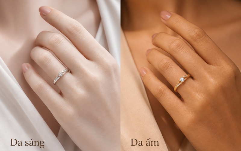 Màu nhẫn cưới phù hợp với làn da giúp tay sáng và nổi bật hơn