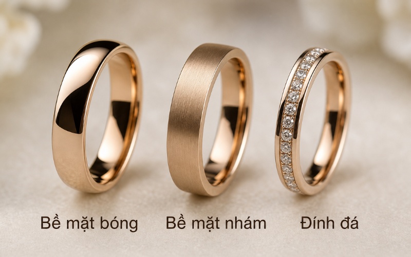 Thiết kế nhẫn bề mặt nhẫn bóng, nhám và đính đá