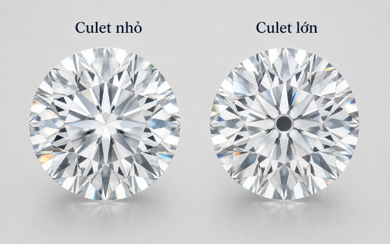 Ảnh hưởng của culet đến phản xạ ánh sáng kim cương