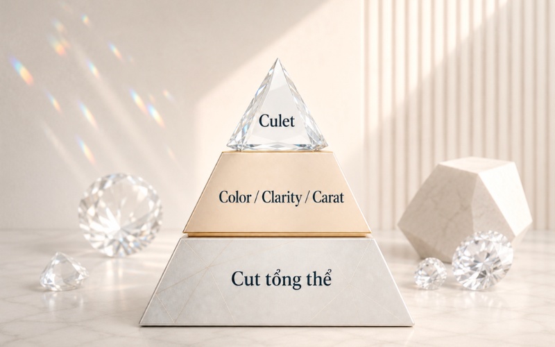 Culet là yếu tố bổ trợ trong đánh giá chất lượng cắt mài kim cương