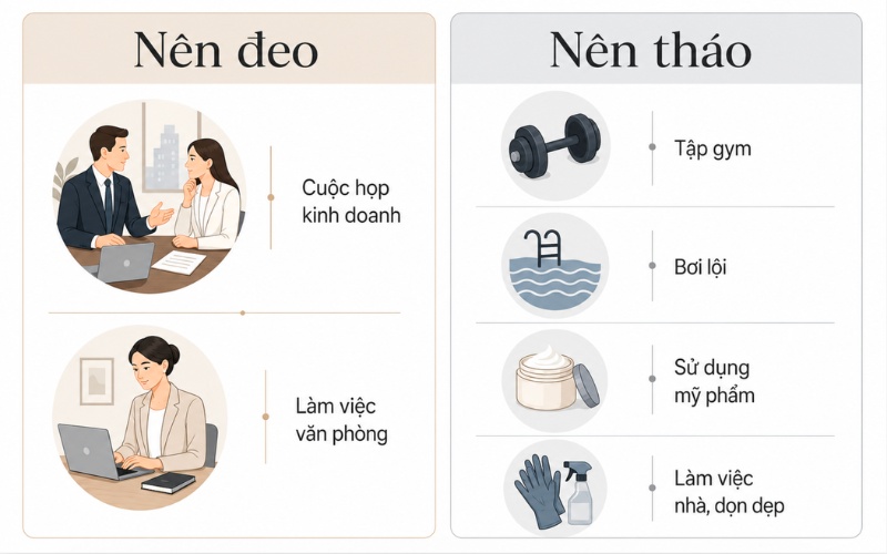 Trường hợp nên đeo và nên tháo kim cương trong sinh hoạt hằng ngày