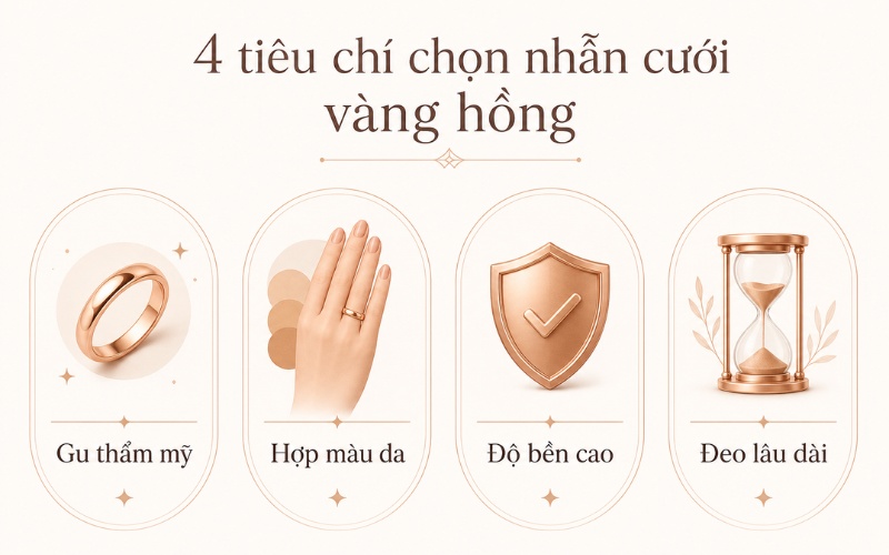 4 tiêu chí đánh giá nhẫn cưới vàng hồng trước khi mua