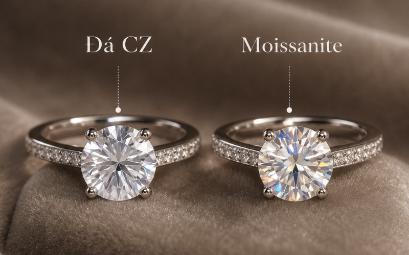 Cả CZ và Moissanite đều là đá mô phỏng kim cương