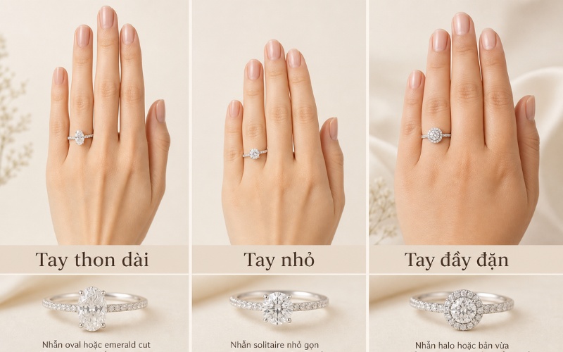 Cách chọn nhẫn kim cương theo dáng tay