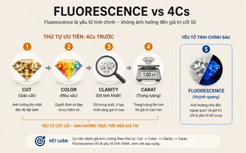 Fluorescence có thể ảnh hưởng đến giá trị viên kim cương