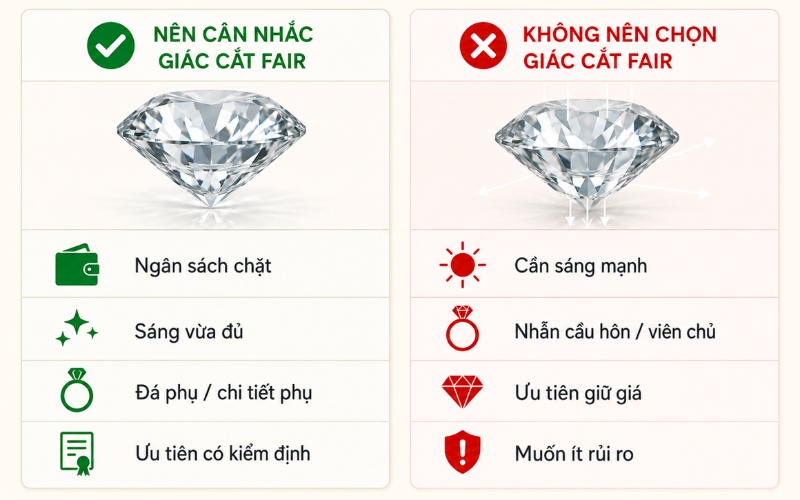 Trường hợp nên và không nên mua kim cương giác cắt Fair
