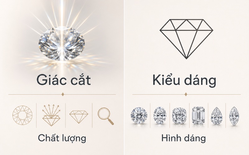 Phân biệt giác cắt và kiểu dáng cắt kim cương
