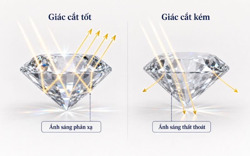Ánh sáng bị thất thoát ở kim cương giác cắt Poor