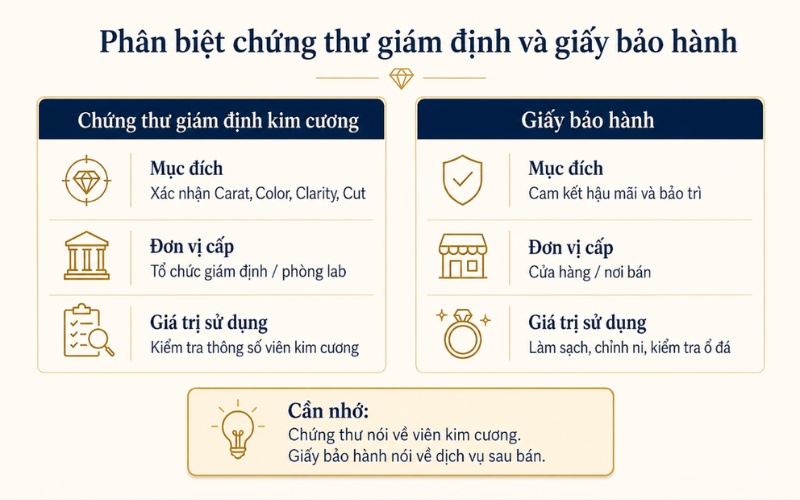 So sánh giấy chứng nhận kim cương và giấy bảo hành