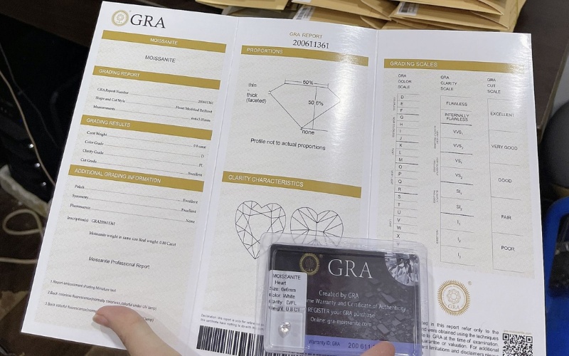 Giấy kiểm định kim cương GRA cho đá Moissanite