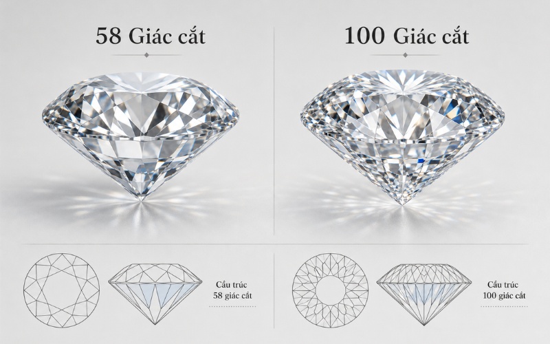 Kim cương 58 giác cắt và kim cương 100 giác cắt
