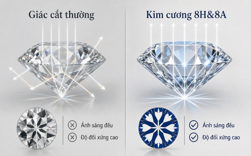 Độ đối xứng quang học kim cương 8 Hearts & 8 Arrows