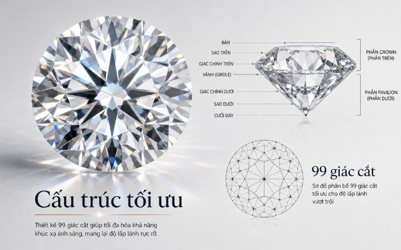 Cấu trúc viên kim cương với 99 mặt cắt