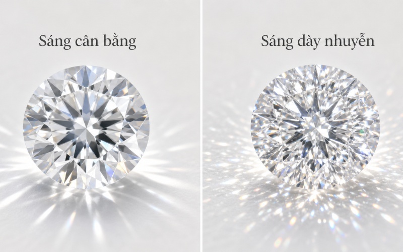 Hiệu ứng ánh sáng của viên kim cương 99 giác cắt