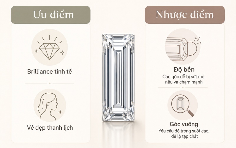 Ưu nhược điểm kim cương Baguette trên nhẫn