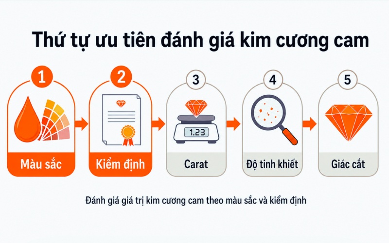 Đánh giá giá trị kim cương cam theo màu và kiểm định