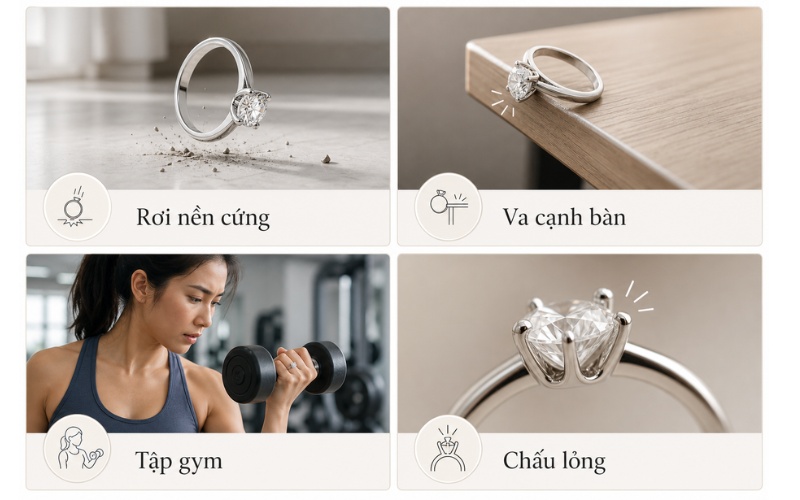 Một số trường hợp có thể làm kim cương bị nứt