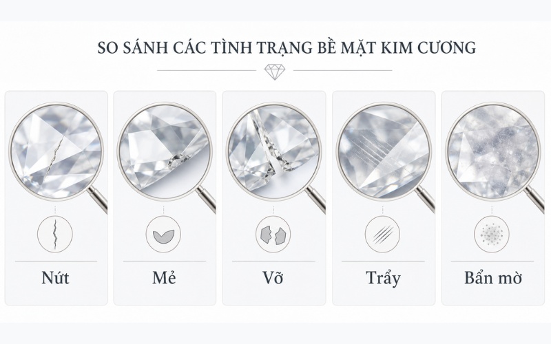 Cách phân biệt nứt mẻ, vỡ, trầy trên kim cương