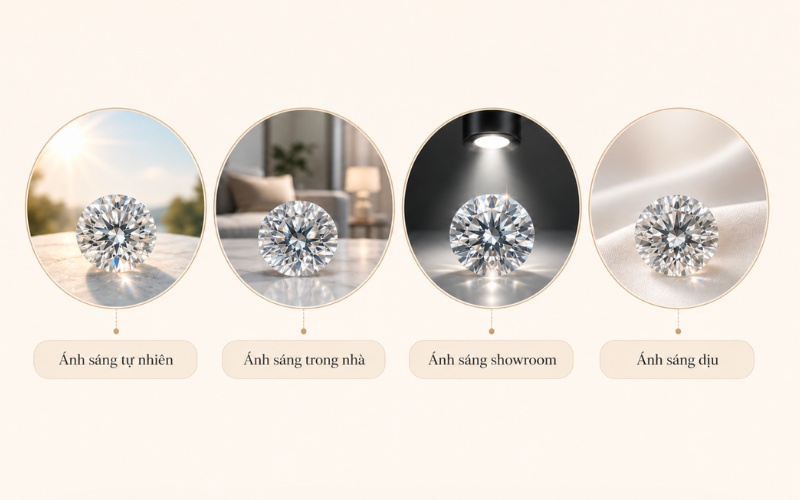 Xem kim cương dưới ánh sáng nào để chọn viên sáng đẹp
