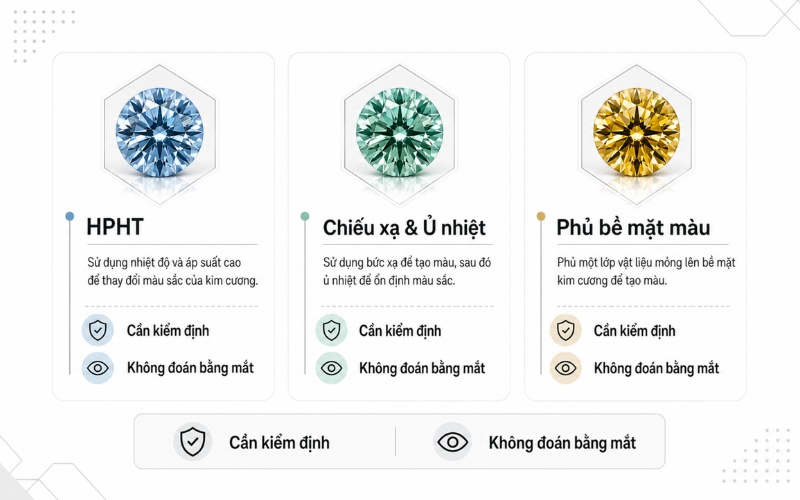 Các phương pháp xử lý màu kim cương phổ biến