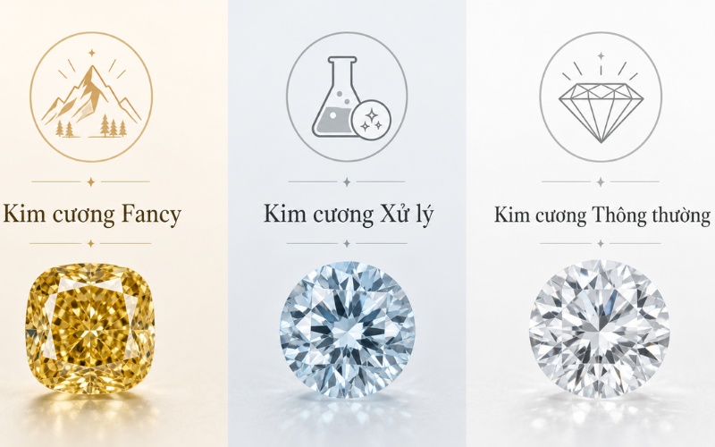 Phân biệt kim cương fancy, tự nhiên và kim cương xử lý màu