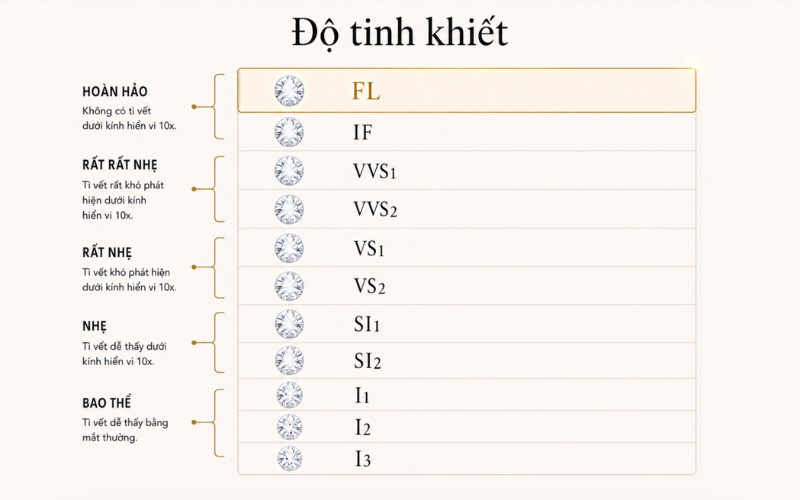 Thang độ tinh khiết kim cương GIA với FL là cấp cao nhất